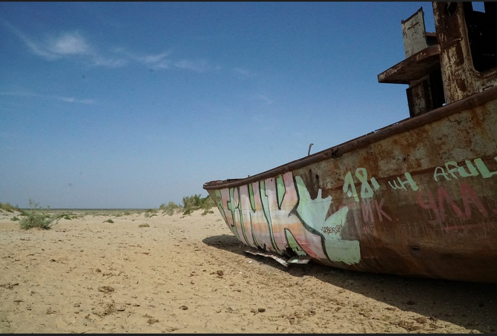 A disused fishing boat on the Aral sea site